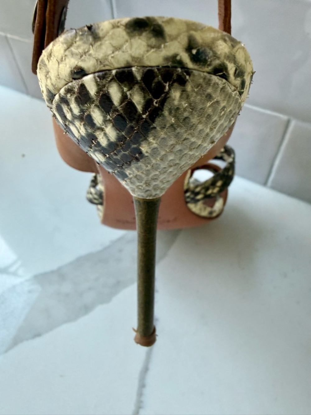 Pedro Garcia Tan Leather Sandals with Snakeskin Accents - Picture 4 of 9